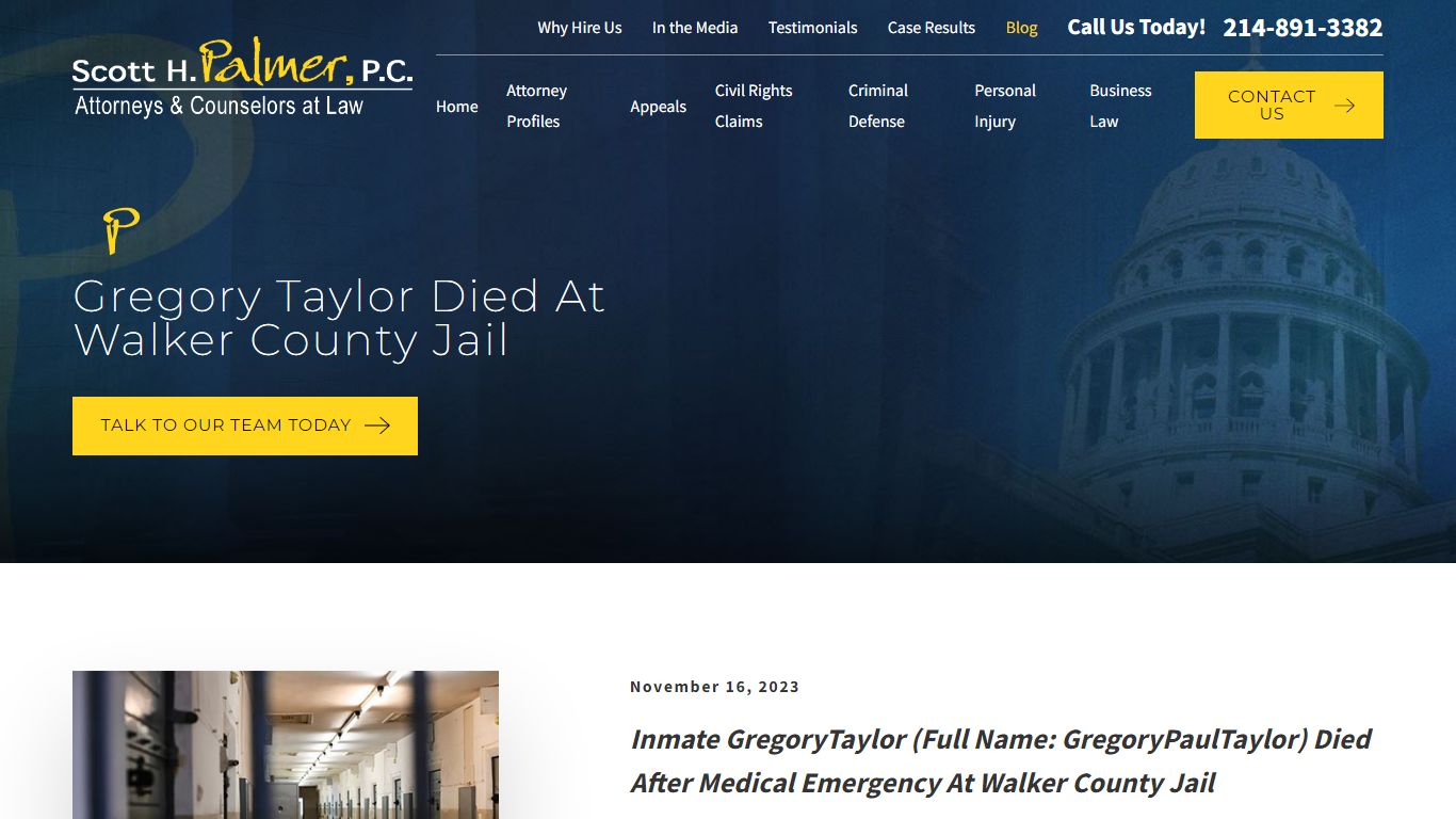 Gregory Taylor Died At Walker County Jail - scottpalmerlaw.com