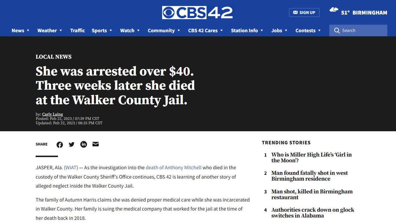 She was arrested over $40. Three weeks later she died at the Walker ...